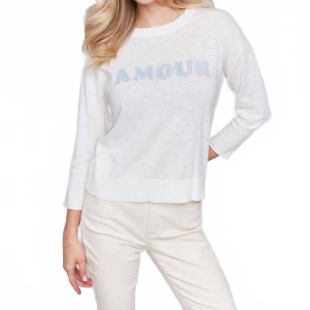 NEW CHARLIE B women's denim amour light weight sweater in white